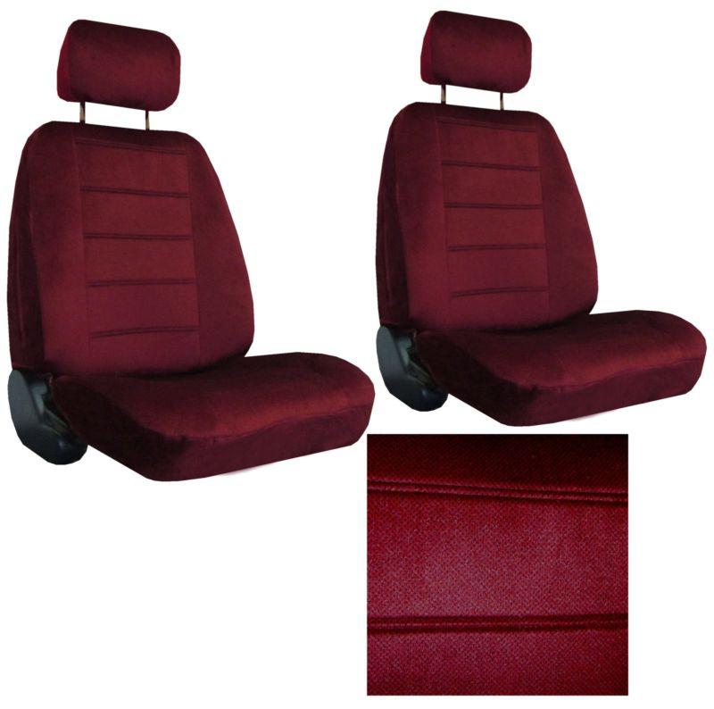 Maroon burgundy interwoven weave car seat covers 2 seatcovers w/ 2 head rests #4