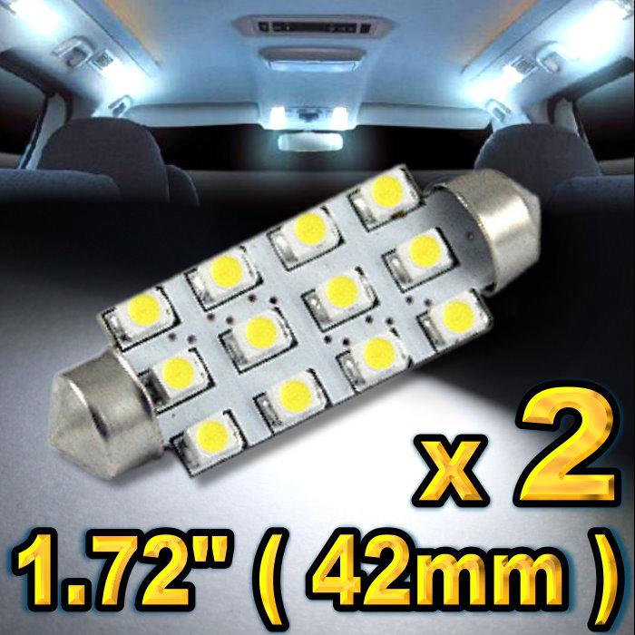 2x super white led lights for dome map 12-smd 1.72" 42mm 211-2 578