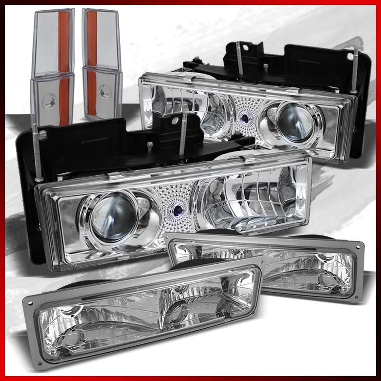 94-99 gmc c/k chrome projector headlights+turn signal+reflector+parking lights