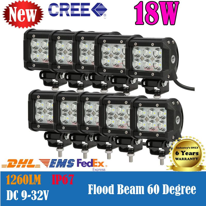 10pcs 4“ 18w 1260lm cree led work light bar off-road driving truck atv boat utv