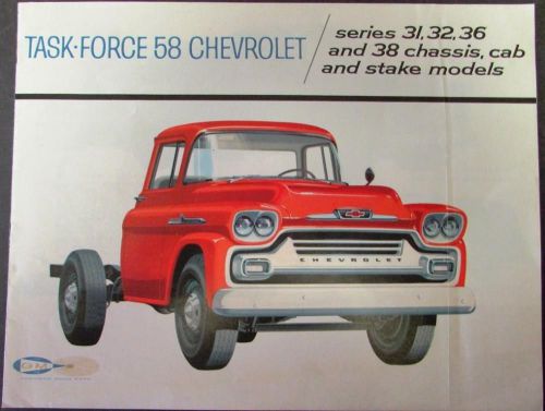 Original 1958 chevrolet truck dealer brochure series 31 32 36 38 chassis stake