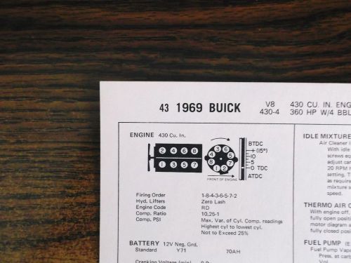 1969 buick eight series models 360hp 430 ci v8 4bbl tune up chart