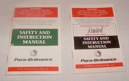 Para-ordnance instruction manual and supplement for limited model pistols