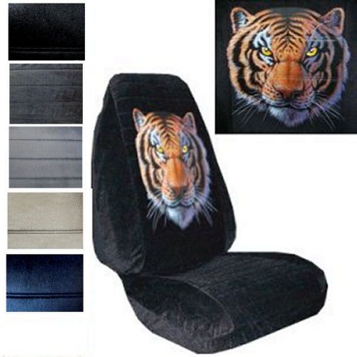 Velour seat covers car truck suv orange tiger face high back pp #x