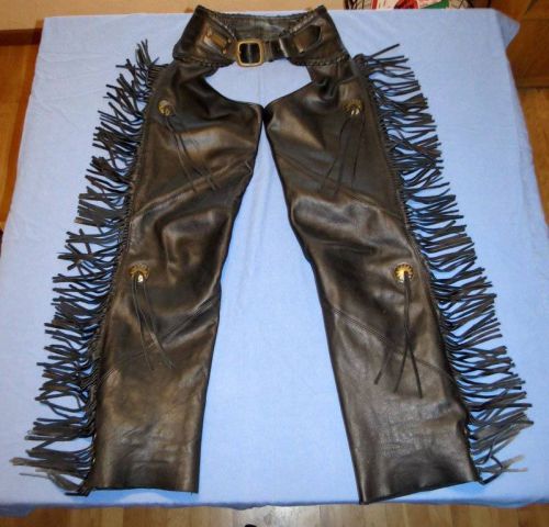 Harley davidson willie g black leather chaps  with fringe, men&#039;s size s