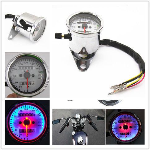 Retro moto dual odometer speedometer gauge led backlight signal light cruiser