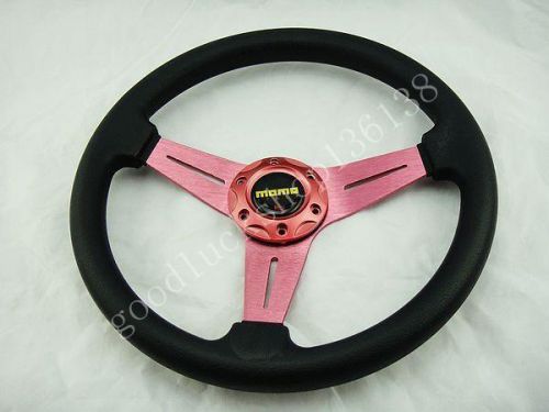 350mm car auto racing steering wheel leather aluminum frame 14&#034; pink g05