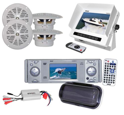 New pyle marine dvd cd player w/3&#034; monitor + 4 x 4&#034; speakers, amp+7&#034; lcd monitor