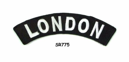 London white on black small rocker iron on patches for biker vest jacket