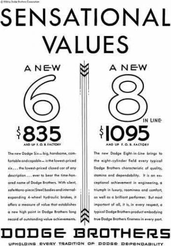 Dodge 1930 - dodge ad - sensational values a new 6 - a new 8 in line with price