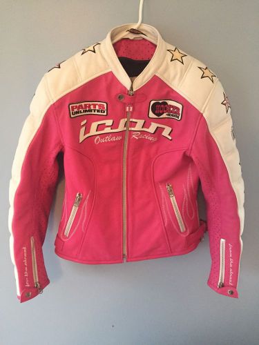 Womens size medium pink leather icon motorcycle coat