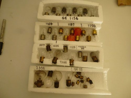 Lot of 40 vintage auto lamps/lights bulbs ge, mazda 6-8 volt ge-1154,1156,1157