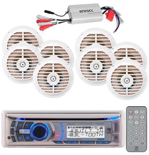 240w dual amb600w marine boat waterproof wb stereo + 8 5.25&#034; speakers w/800w amp