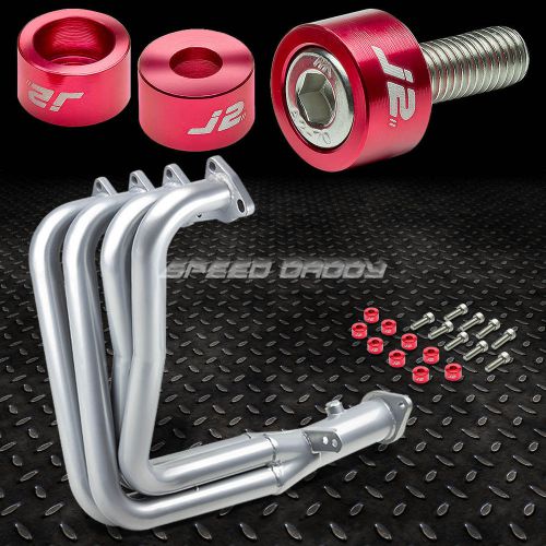 J2 for 94-01 dc2 b18c silver exhaust manifold header+red washer cup bolts