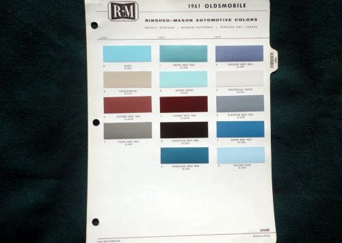 1961 oldsmobile rinshed mason automotive color chips chart original scheme broch