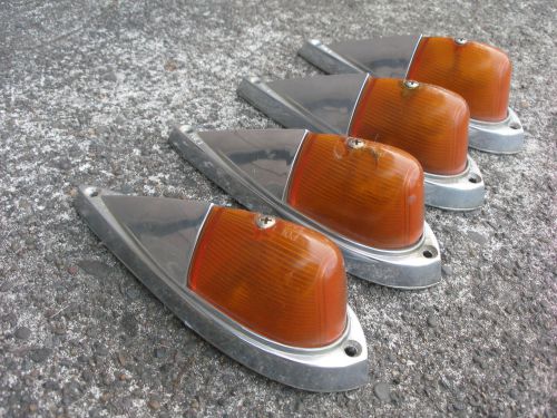 Vintage set (4) sae-p169 pol 1 cab clearance marker lights amber lens nice!