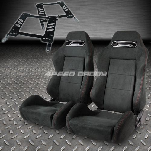 Pair type-r full reclining black suede racing seat+bracket for 00-05 eclipse 3g