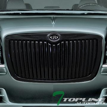 Blk vertical front hood bumper grill grille+emblem w* 04 05-10 chrysler 300 300c