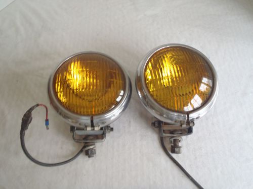 Do-ray 525 5 1/2&#034; pair of fog lamps chrome bezel black bucket vintage w bracket