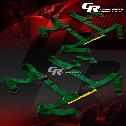 2x 4-point 2&#034; wide green strap harness safety buckle style racing seat belt+bolt