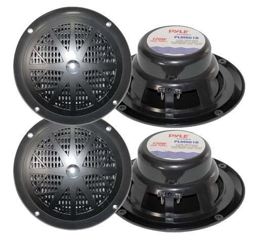 2 pairs new pyle 120 watts 6.5&#039;&#039; black marine boat yacht waterproof speakers pkg