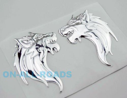 Pair silver soft 3d wolf petrol tank fairing custom decal stickers badge emblem