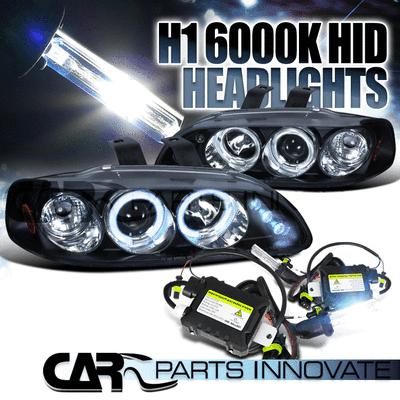 92-95 civic black halo led projector headlights+h1 6000k hid conversion kit