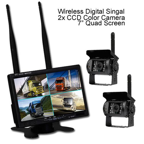 Digital wireless car rear view monitor 7&#034; split 4 screen + 2x backup ccd camera