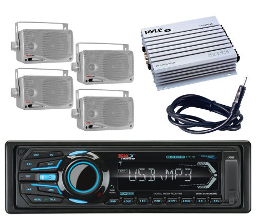 Antenna 400w amplifier 4 box speakers&amp;marine am fm usb bluetooth ipod mp3 radio