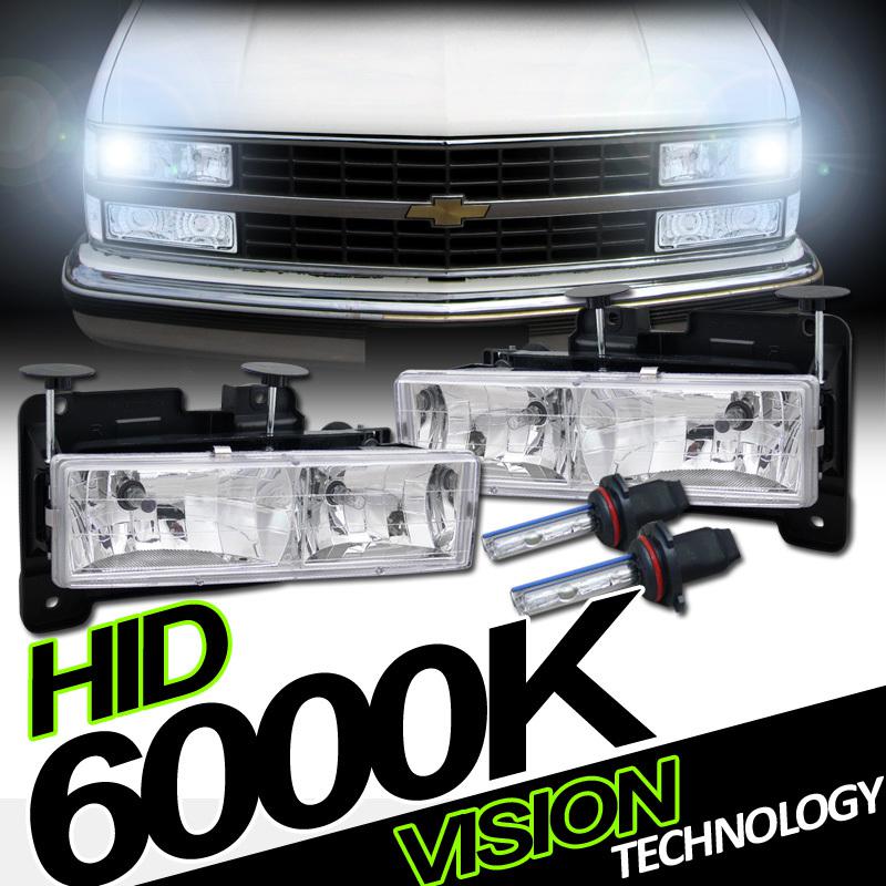 95-99 chevy tahoe 92-94 blazer full size suv chrome crystal headlights+6000k hid