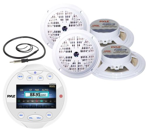 4 marine 5.25&#034; speakers, pyle bluetooth aux am fm usb receiver &amp; marine antenna