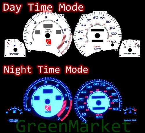 95-97 saturn 1.9l sohc white face blue indiglo glow gauges