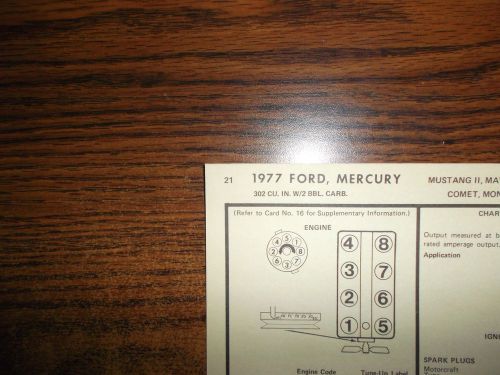 1977 mercury, ford &amp; mustang eight series models 302 ci v8 2bbl tune up chart