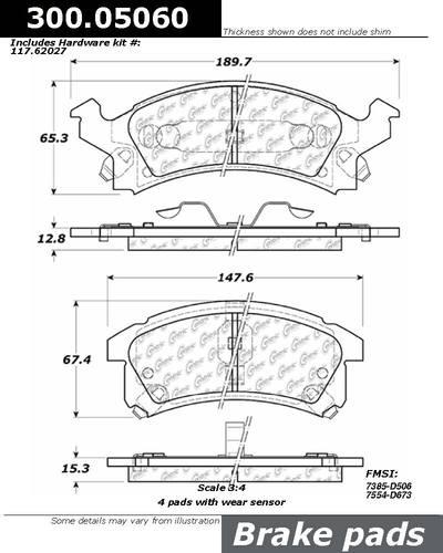 Centric 300.05060 brake pad or shoe, front-premium semi-met pads w/shims