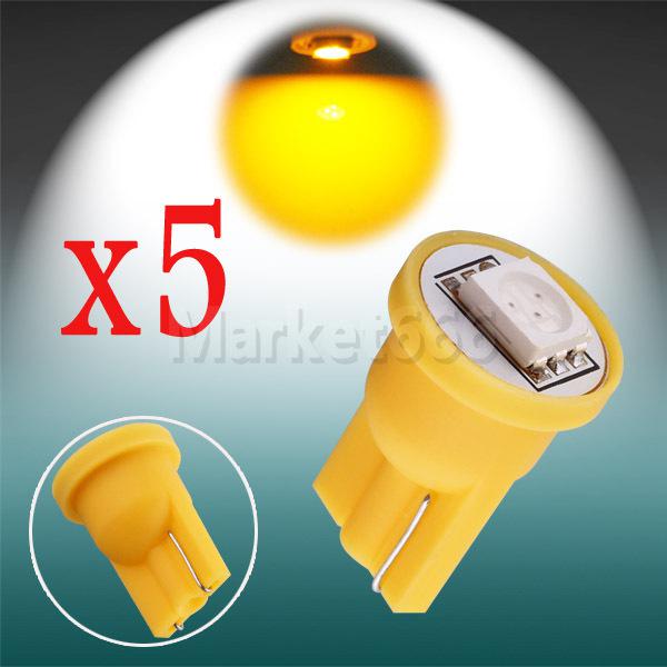 5pcs t10 1 smd 5050 yellow amber license plate 194 w5w 1 led car light bulb lamp