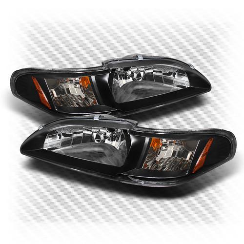 1994-1998 ford mustang 2in1 headlights black head lights+corner lamp pair set