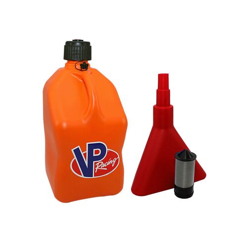 Vp racing orange square fuel race gas alcohol diesel can jug w/ funnel - filter