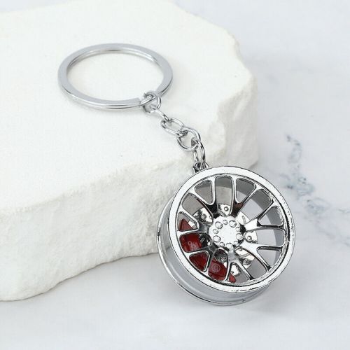 Metal car part keyring keychain high performance racing wheel sliver car &amp; truck