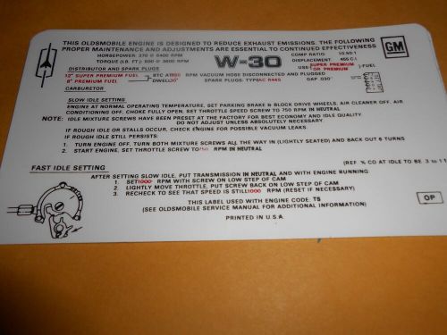 1970 reproduction oldsmobile w-30 m/t emission decal