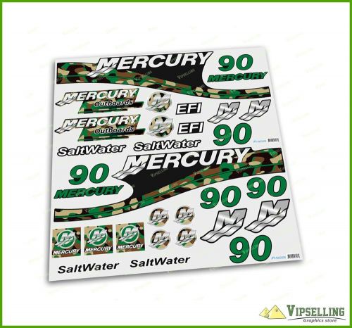 Mercury 90 hp outboadrs motor dark camouflage laminated decals stickers boat kit