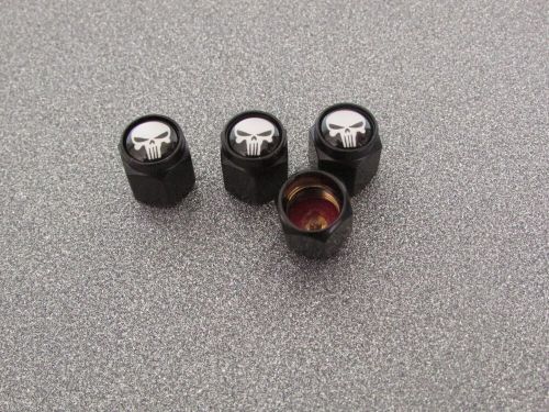 Set of 4 tyre valve dust caps set skull badge punisher black metal uk