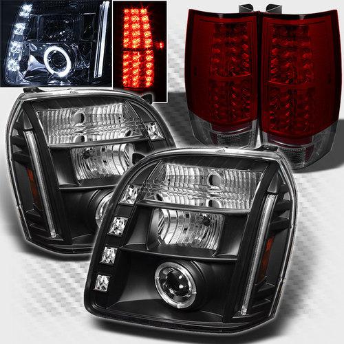 07-13 yukon denali halo led projector headlights+led tail head lights set pair