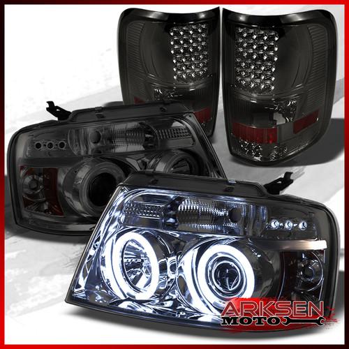 04-08 f150 smoked dual ccfl halo projector headlights+ smoked led tail lights