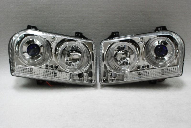 Chrome 05-08 chrysler 300 clear dual halo projector led headlights lamps pair