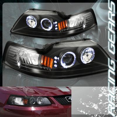 1999-2004 ford mustang svt cobra gt halo led projector black housing headlights