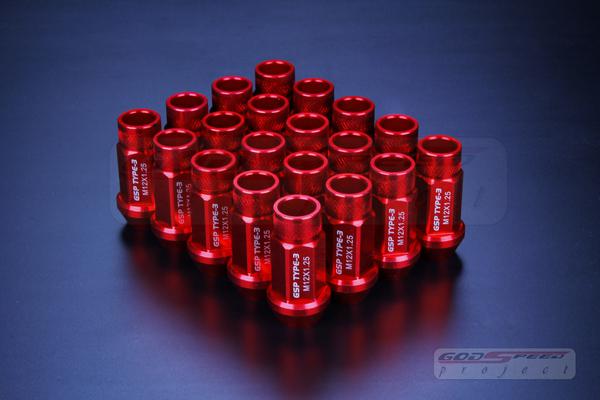 Godspeed red t-3 wheel rim racing lug nuts 50mm 20 piece open end m12 x 1.25