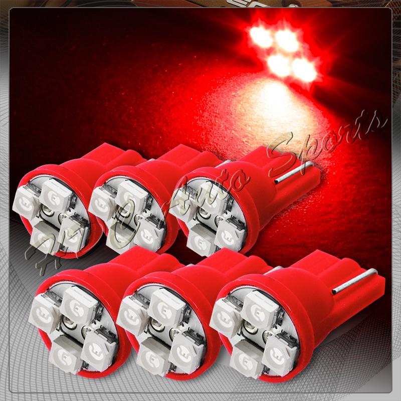 6x 4 smd t10 194 12v interior instrument panel gauge replacement bulbs - red