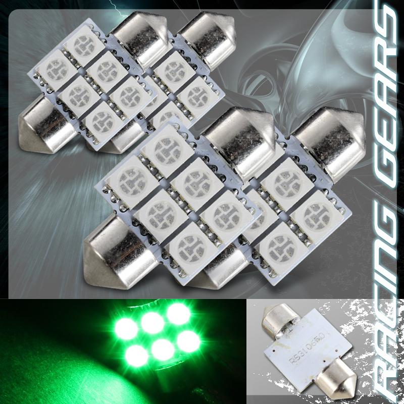 4x 31mm 1.25" green 6 smd led festoon replacement dome interior light lamp bulb