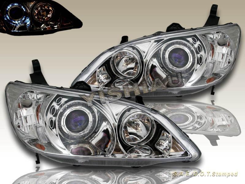 2004-2005 honda civic 2/4 door  halo projector headlights chrome 04 05