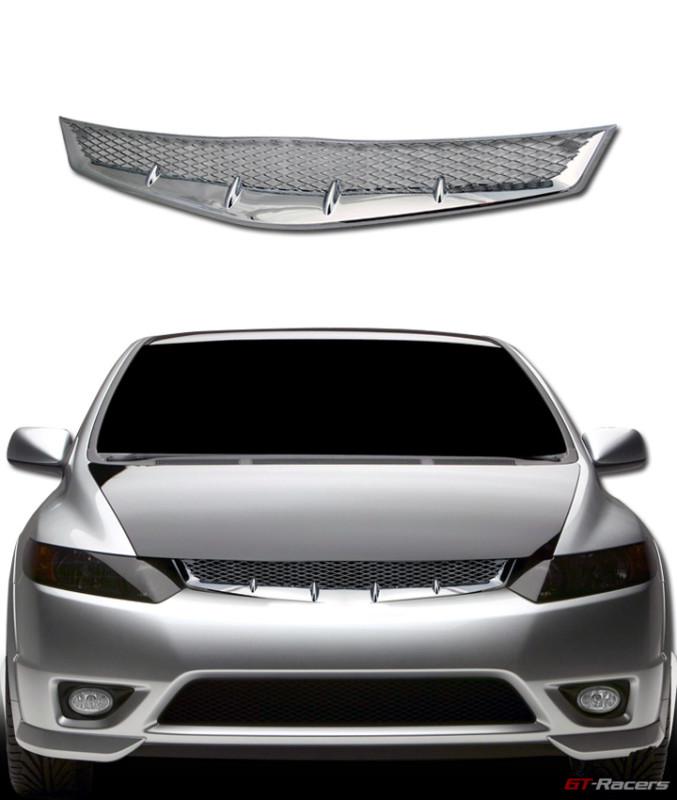 Jdm chrome t-r mesh front hood bumper grill grille abs 2006-2008 civic 2dr coupe